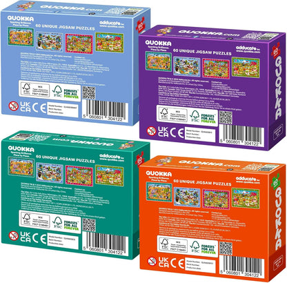 QUOKKA Puzzles for Kids Ages 4-6 - Toddler Puzzles Ages 3-5 - 4-Pack 60 Piece Search and Find Animals Jigsaw Puzzle 6-8 - Learning Toys for 3 Year Old Boys and Girls - Educational Games Gift