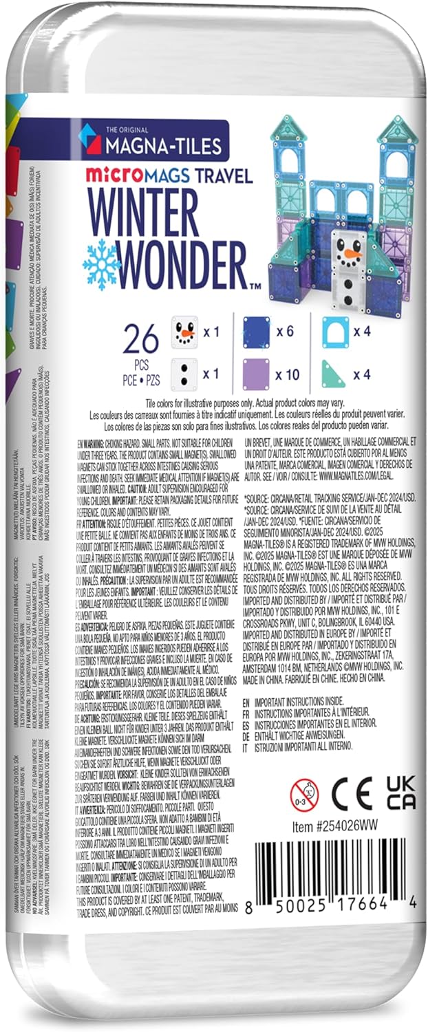 Magna-Tiles microMAGS 26-Piece Travel Magnetic Construction Set – Bold Colors, The Original Magnetic Building Brand