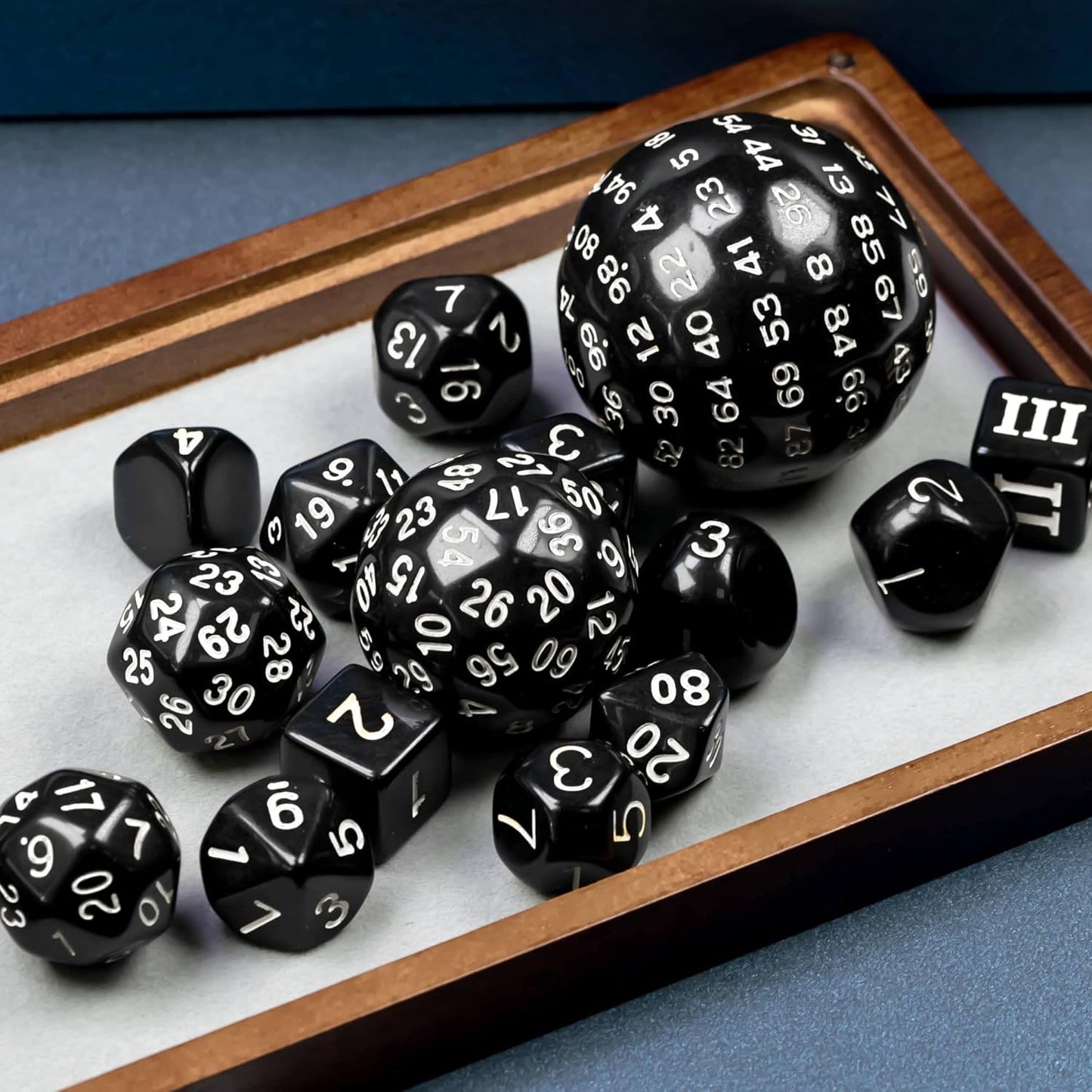 15 Pieces Complete Polyhedral DND Dice Set D3-D100 Spherical D&D Dice Set with Dragon Eye Dice Bag, D100 Dice for RPG Table Games(Black w/Purple Numbers)