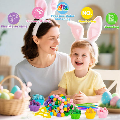 EZdhuawuse Summer Sensory Bin Fillers - 268P Fine Motor Toy Counting Sorting Set for Kid Birthday Easter Gift, Felt Phrases Heart Colorful Pom Poms Cup Clip for Preschool Education Activities