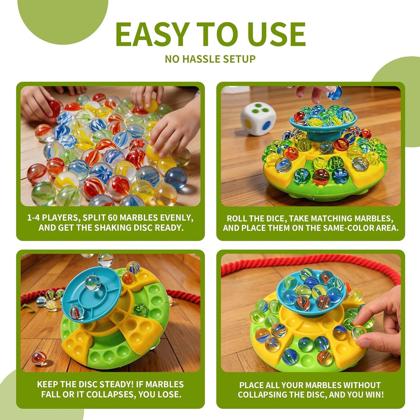 UFO Marble Balance Game, 60 Colorful Marbles Toy for Kids Family Stacking Challenge, Party Game with Storage Case for Children Over 96 Months (UFO Marble Balance Game)