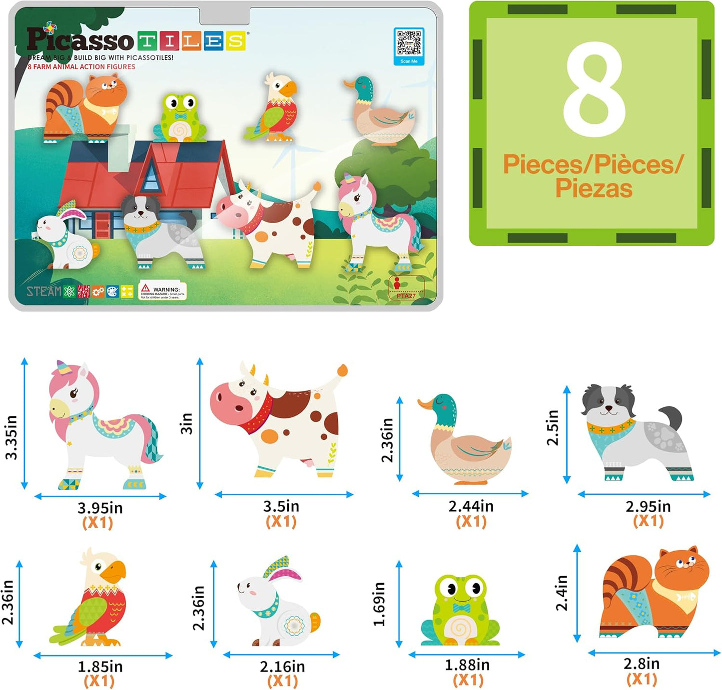 PicassoTiles Magnetic Tile Building Blocks Add On 8 Magnetized Action Figures Construction Vehicles & Zoo Animal Theme Compatible with Magnet Tiles Sets STEM Learning Toy for Boys & Girls Age 3+ PTA21