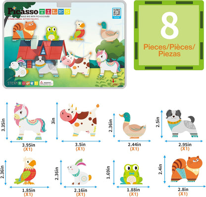 PicassoTiles Magnetic Tile Building Blocks Add On 8 Magnetized Action Figures Construction Vehicles & Zoo Animal Theme Compatible with Magnet Tiles Sets STEM Learning Toy for Boys & Girls Age 3+ PTA21