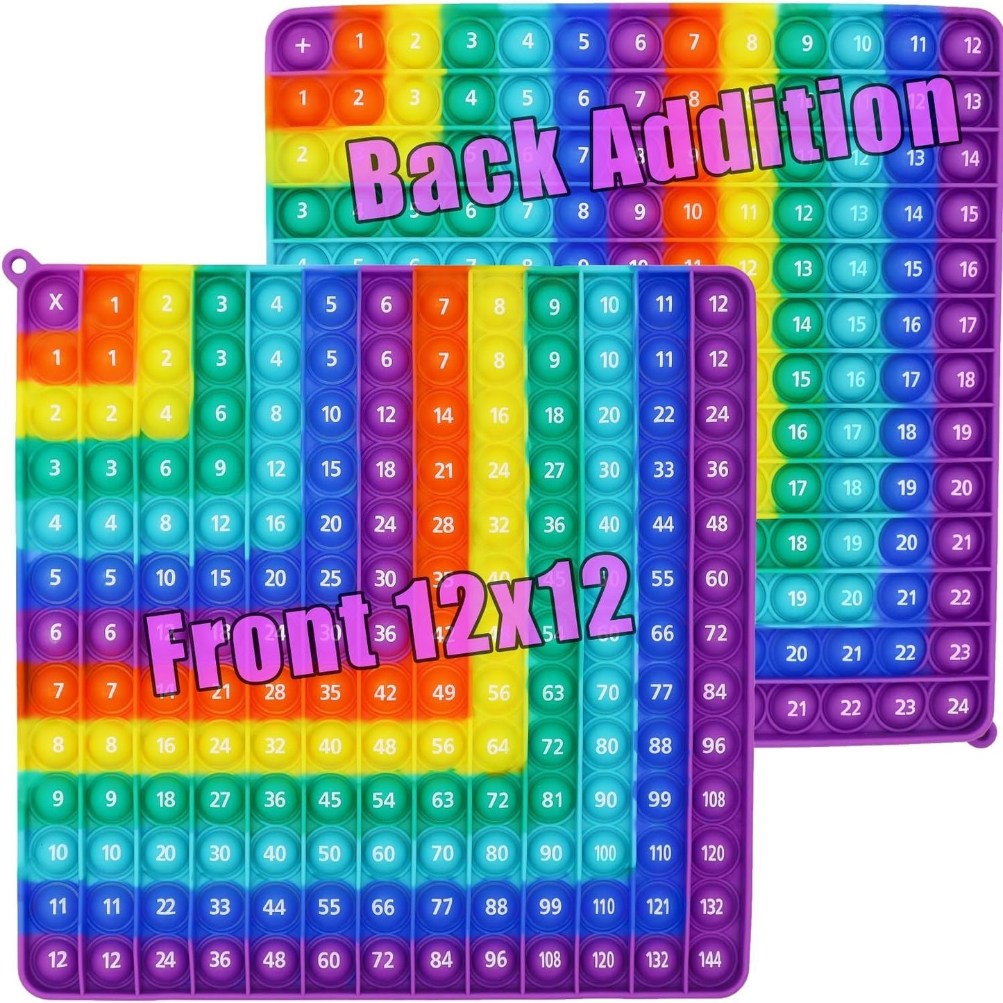 Multiplication 12x12, Addition 1-12, Math Fidget Popper, Learn Multiplication, Addition with Pop Fidget Toy, Learning Tools for Students and Children, Bubble Sensory Rainbow (Rainbow-Purple)