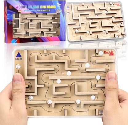 Handheld Fidget Puzzle Game for Kids and Adults - Challenging Wooden Labyrinth Marble Maze for Teen Boys - Fun Brain Teaser Puzzle Fidget Toys for Travel Stocking Stuffer Party Favor for Kids Ages 8+