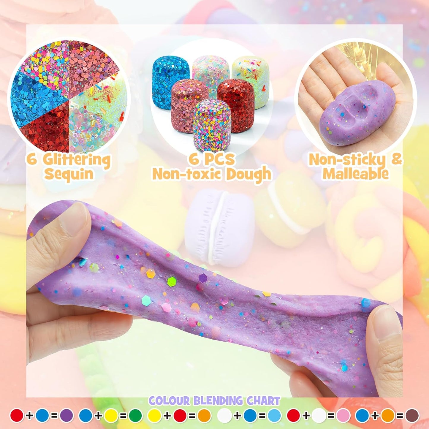 SIMPLIPLAY Mermaid Sensory Kit, 18oz 6 Pcs Glitter Doughs with Accessories(150 Pcs+), Non-Toxic Play Dough Set, Sensory Dough Kit for Toddlers 3 4 5 6 Year Old with Cutter, Mermaid Toys