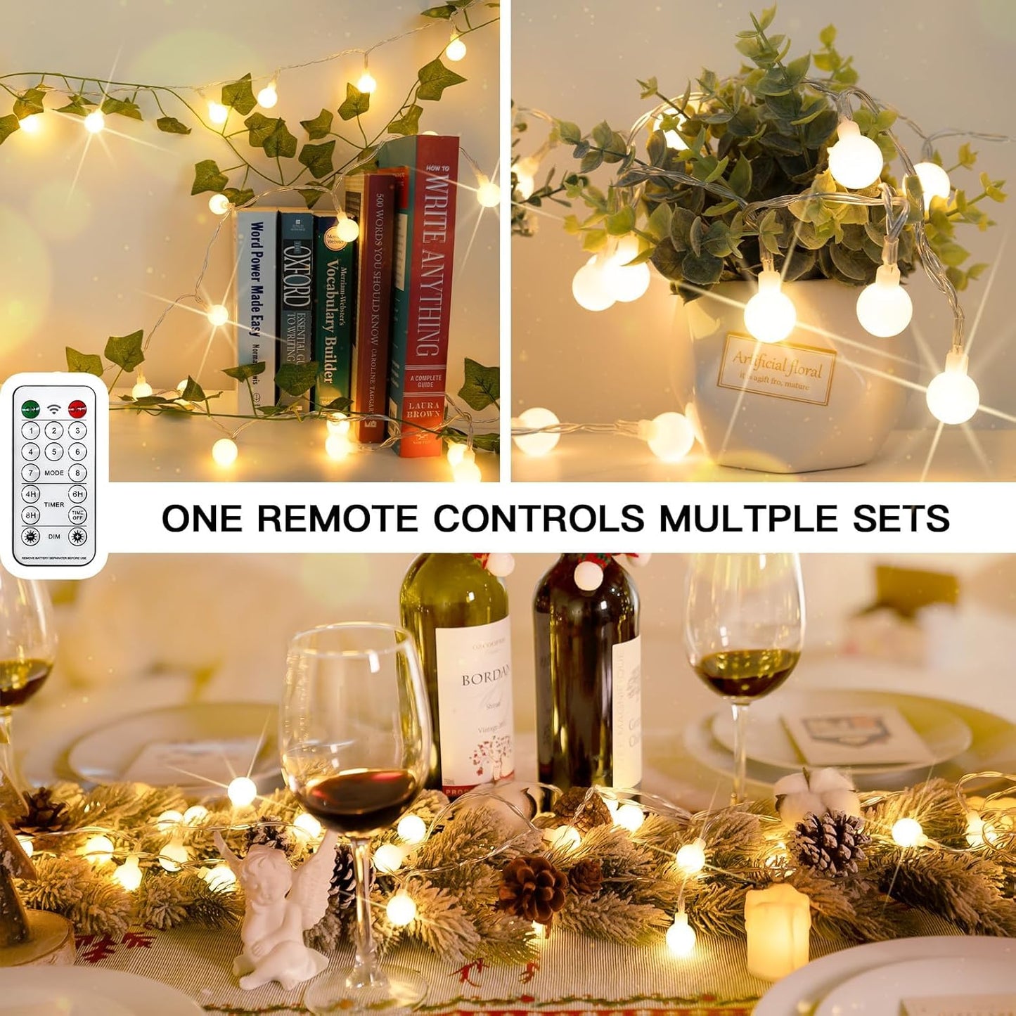 suddus String Lights for Bedroom, 66ft 200 Led Connectable Globe String Lights Indoor, Hanging Fairy Lights Plug in with Remote for Kids Room Dorm Classroom Outdoor Christmas Tree Decor, Warm White