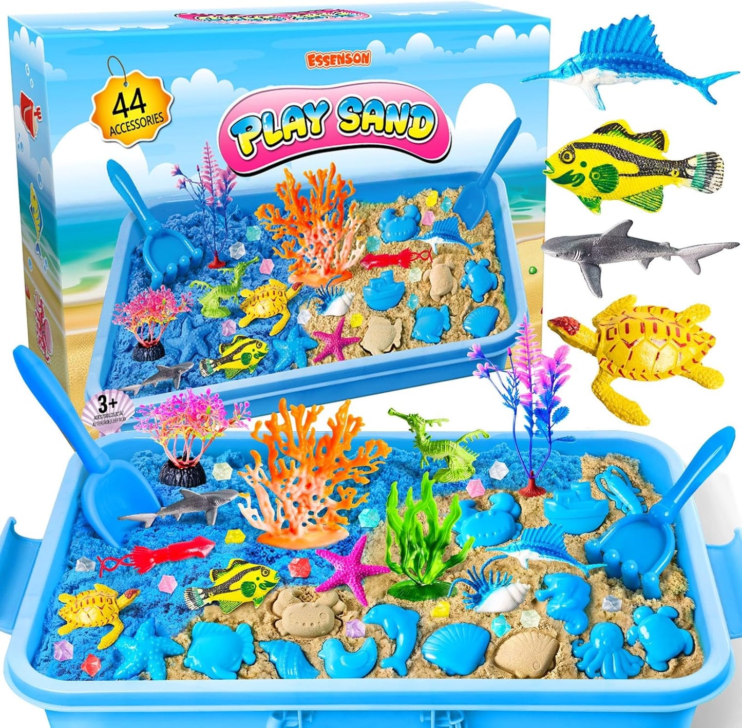 ESSENSON Sensory Bin, Construction Kit with Sensory Sand, Play Sand Pretend Play Beach Toy, Sandbox for Girls and Boys