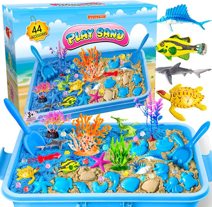 ESSENSON Sensory Bin, Construction Kit with Sensory Sand, Play Sand Pretend Play Beach Toy, Sandbox for Girls and Boys