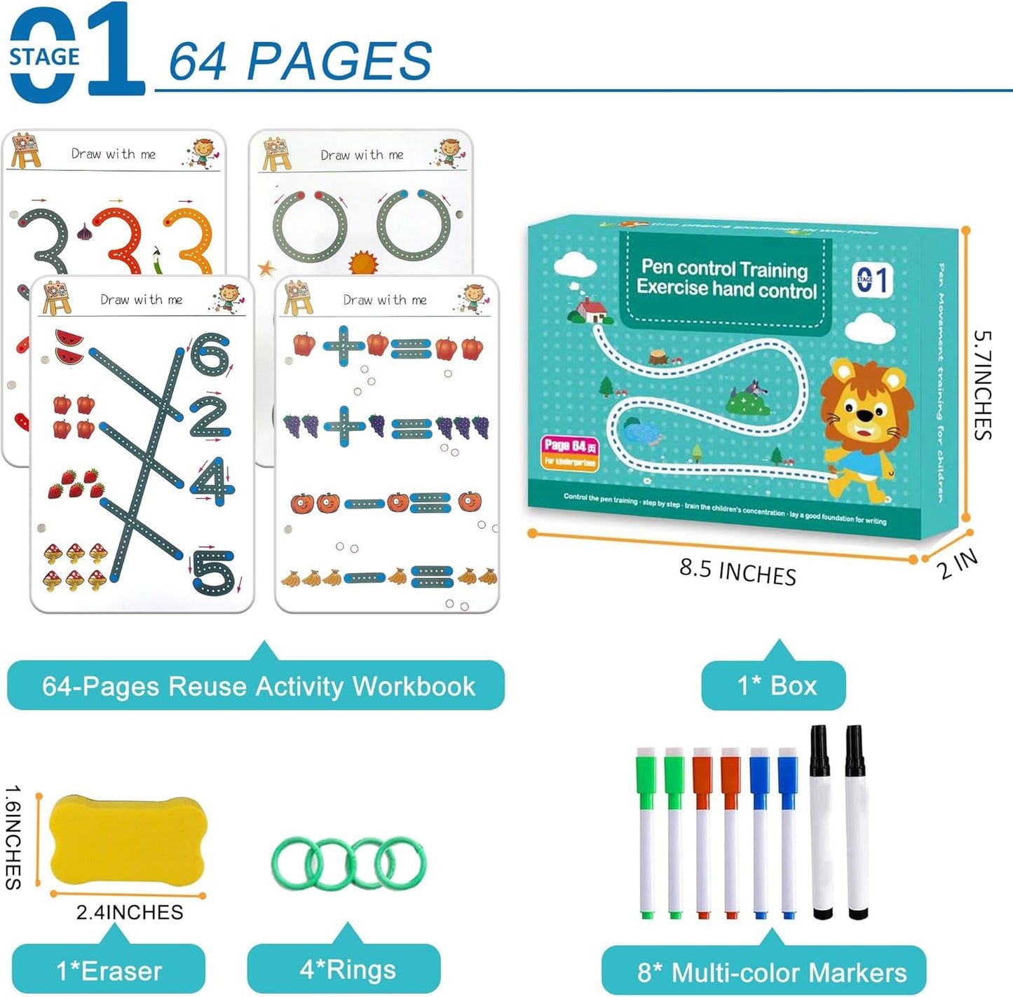 Scribble Smart Workbook, Handwriting Practice Workbook, Reusable Preschool Workbook and Tracing Book, Little Curious Mind Magic Scribble Smart Workbooks for Kid Ages 3-5 (4pcs Set)