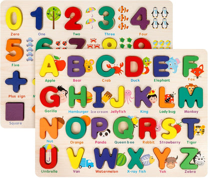 Attmu Wooden Puzzles for Toddlers, 6 Pcs Alphabet Puzzle ABC Shape Number Animal Farm Puzzle, Learning Toys for Kids, Preschool Educational Activities Toddler Gift Toys for Girls Boys Christmas Easter