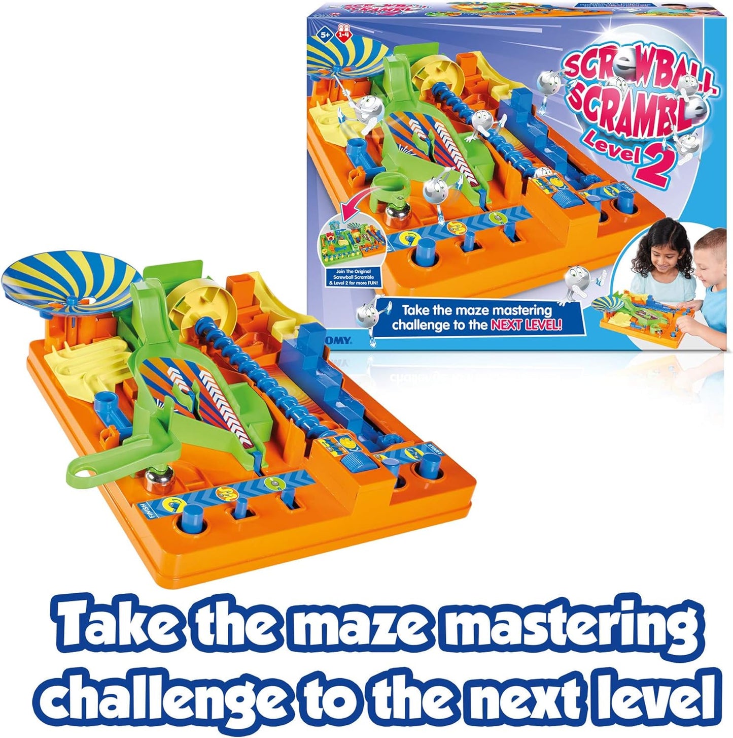 TOMY Screwball Scramble Level Up Marble Maze - Vertical Beat-The-Clock Marble Run Game - Skill & Dexterity Challenge - 1–4 Players - Ages 5+