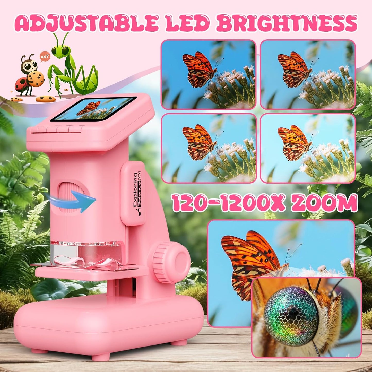 1200X Microscope for Kids, 2 in 1 Handheld & Desktop Digital Microscope with 9 Slides Science Kit, Portable Microscope HD Screen Video Record, STEM Educational Toys Gifts for Ages 3-12 Boys Girls