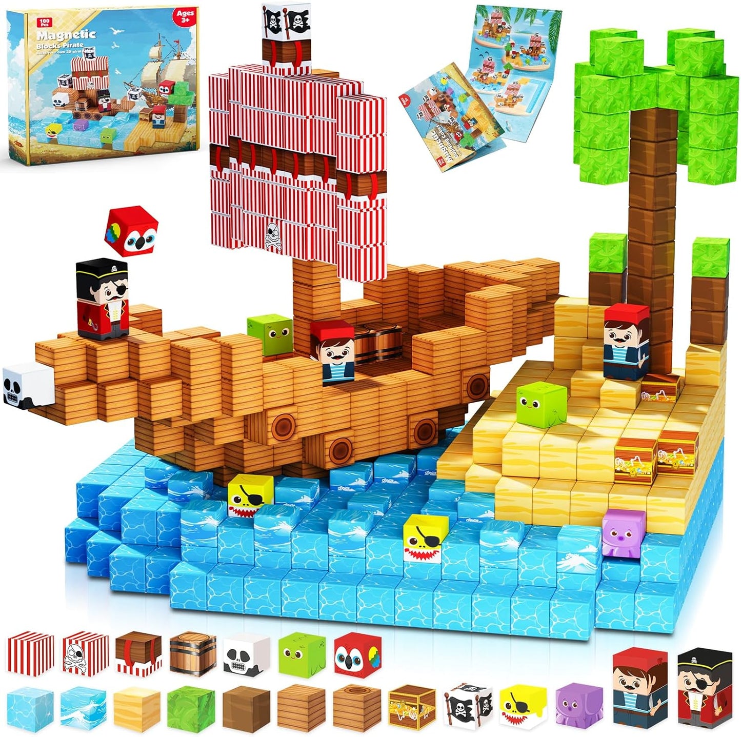 ToyUnited Magnetic Blocks-100PCS Magnetic Building Blocks Magnet Cube Toys Stacking,Build Forest World Set,STEM Montessori Sensory Toys for Kids Boys Girls Age 3 4 5 6 7 8 9 10 Easter Birthday Gift