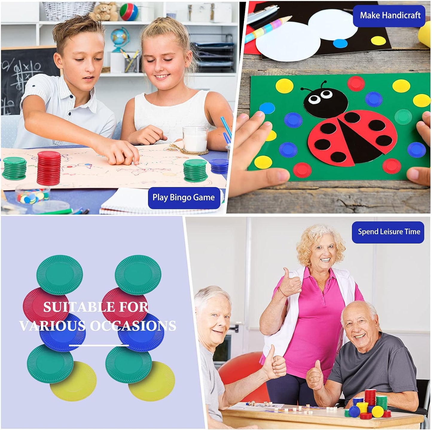 Skylety 400 Pieces Plastic Poker Chips 4 Colors Bingo Blank Chips for Counter Card Playing Learning Counting