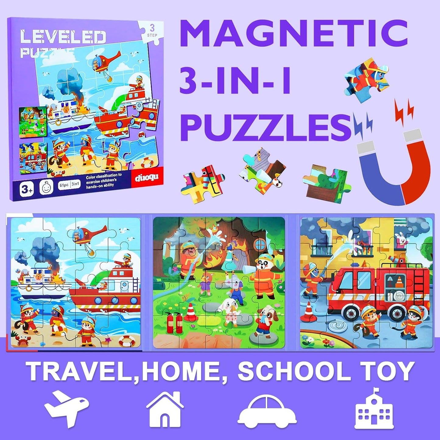 Magnetic Puzzles for Toddlers 1-3, Cartoon Mermaid Magnet 3 in 1 Jigsaw Puzzle, Kids Travel Puzzles Toys, Preschool Learning Toy for Kids 1-8 Year (Mermaid)