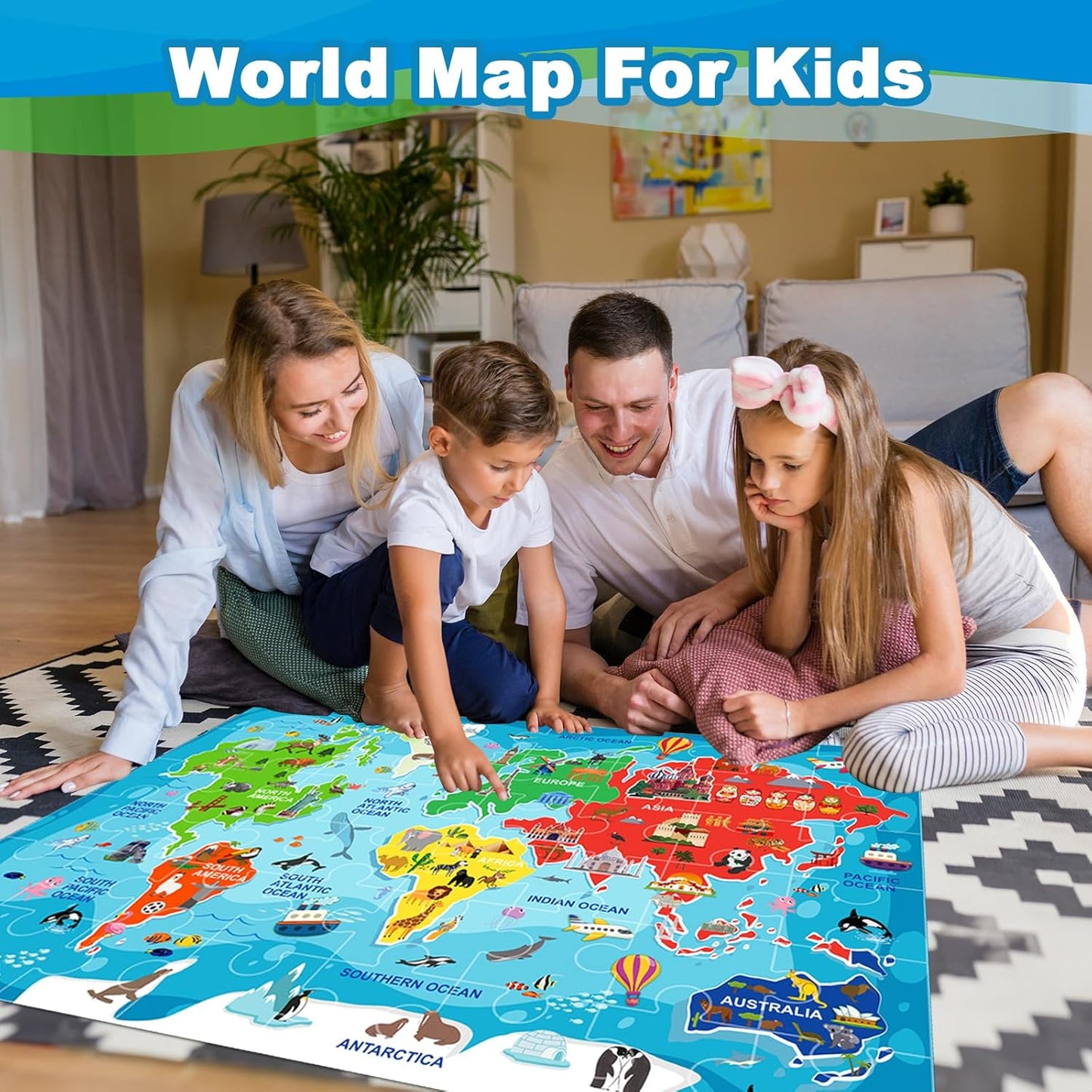 World Map Puzzle for Kids, Floor Puzzles for Kids Ages 4-8, 48 Pcs World Puzzle, Geography Preschool Learning Toys Gifts for Boys and Girls