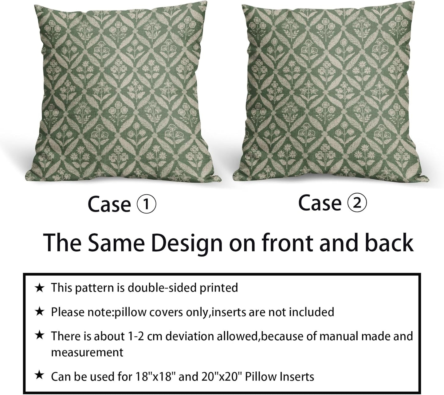 Blue Green Floral Block Print Pillow Covers 12X20 Set of 2, Flower Pattern Spring Summer Print Decorative Throw Pillow Covers Outdoor Farmhouse Seasonal Cushion Case Couch Sofa Bed Decor