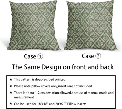 Blue Green Floral Block Print Pillow Covers 12X20 Set of 2, Flower Pattern Spring Summer Print Decorative Throw Pillow Covers Outdoor Farmhouse Seasonal Cushion Case Couch Sofa Bed Decor