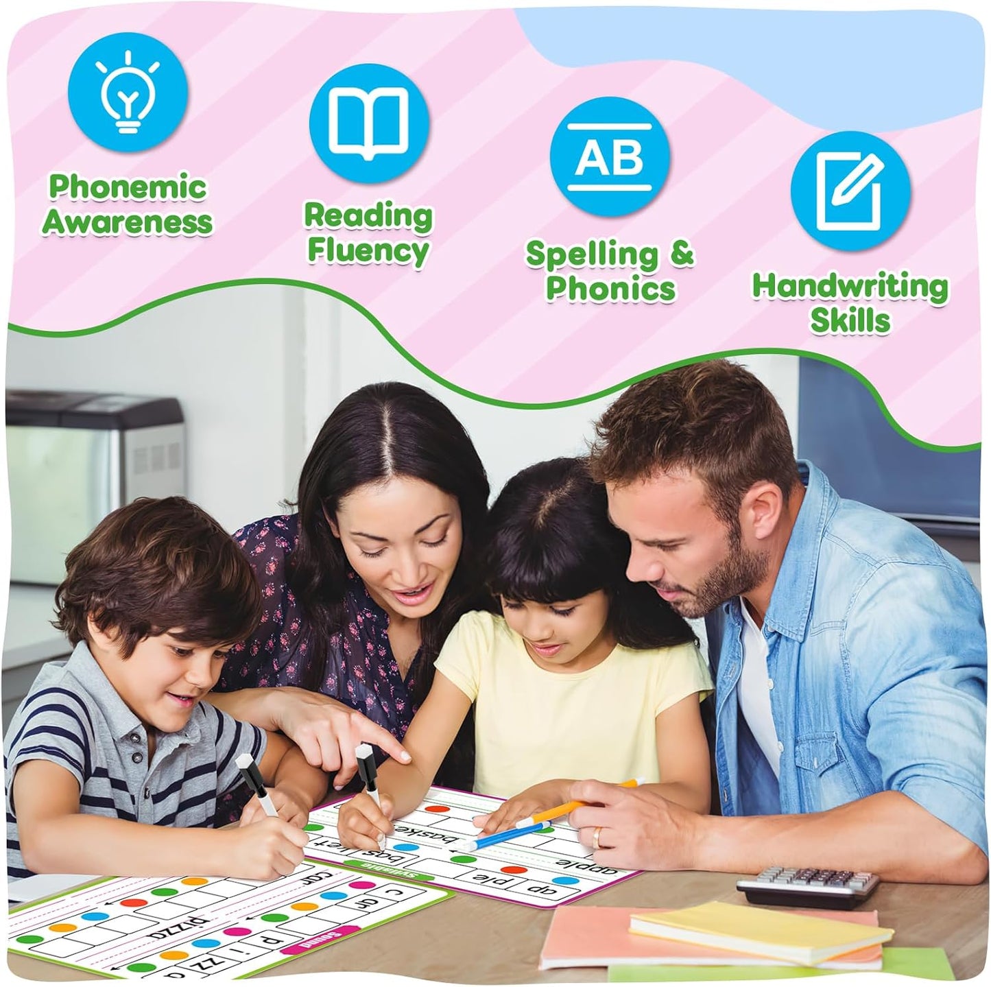 12 Pack Phonemic Awareness Dry Erase Card,9" x 12" Sound Syllable Speech Therapy Phonics Flashcard,Preschool Kindergarten Classroom Teacher Homeschool Supplies Science Reading Manipulative
