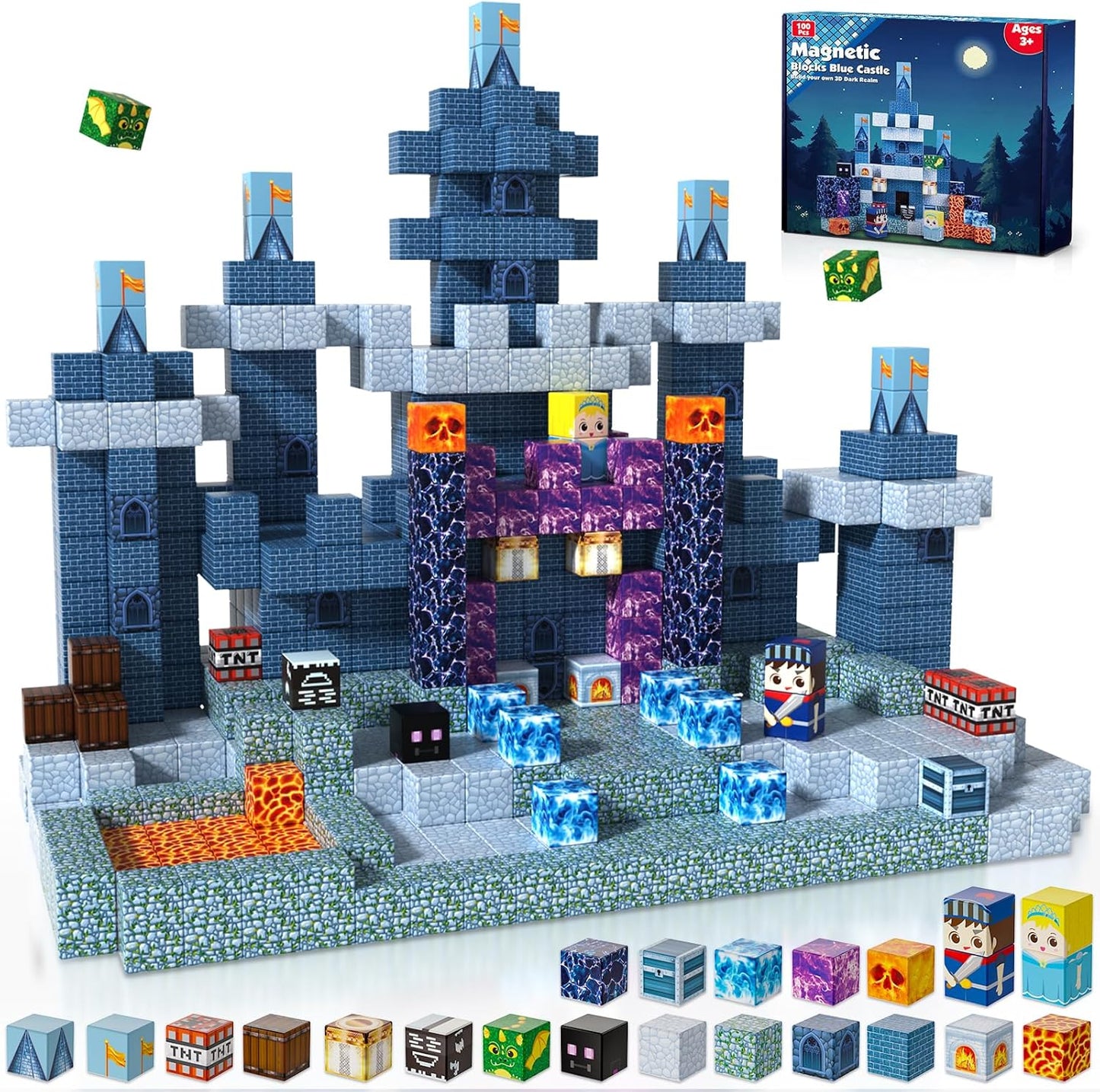 ToyUnited Magnetic Blocks-100PCS Magnetic Building Blocks Magnet Cube Toys Stacking,Build Forest World Set,STEM Montessori Sensory Toys for Kids Boys Girls Age 3 4 5 6 7 8 9 10 Easter Birthday Gift