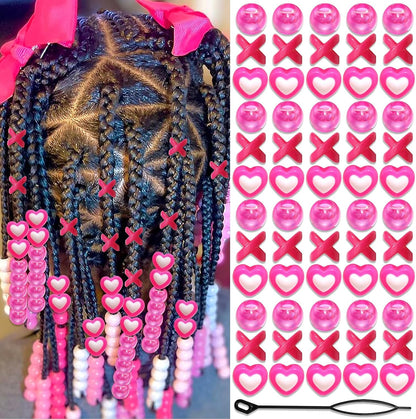 60PCS Purple Braids Beads 3 Styles Dreadlock Bead Accessories Cute Hair Jewelry AB Round Bead Decoration for Kids Girls