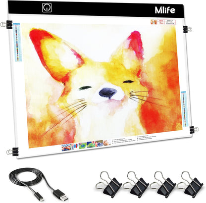 B4 LED Light Pad - Upgraded Diamond Art Light Box Dimmable Tracing Light Board, Sketching, Animation, Drawing Light Box with 4 Fasten Clips