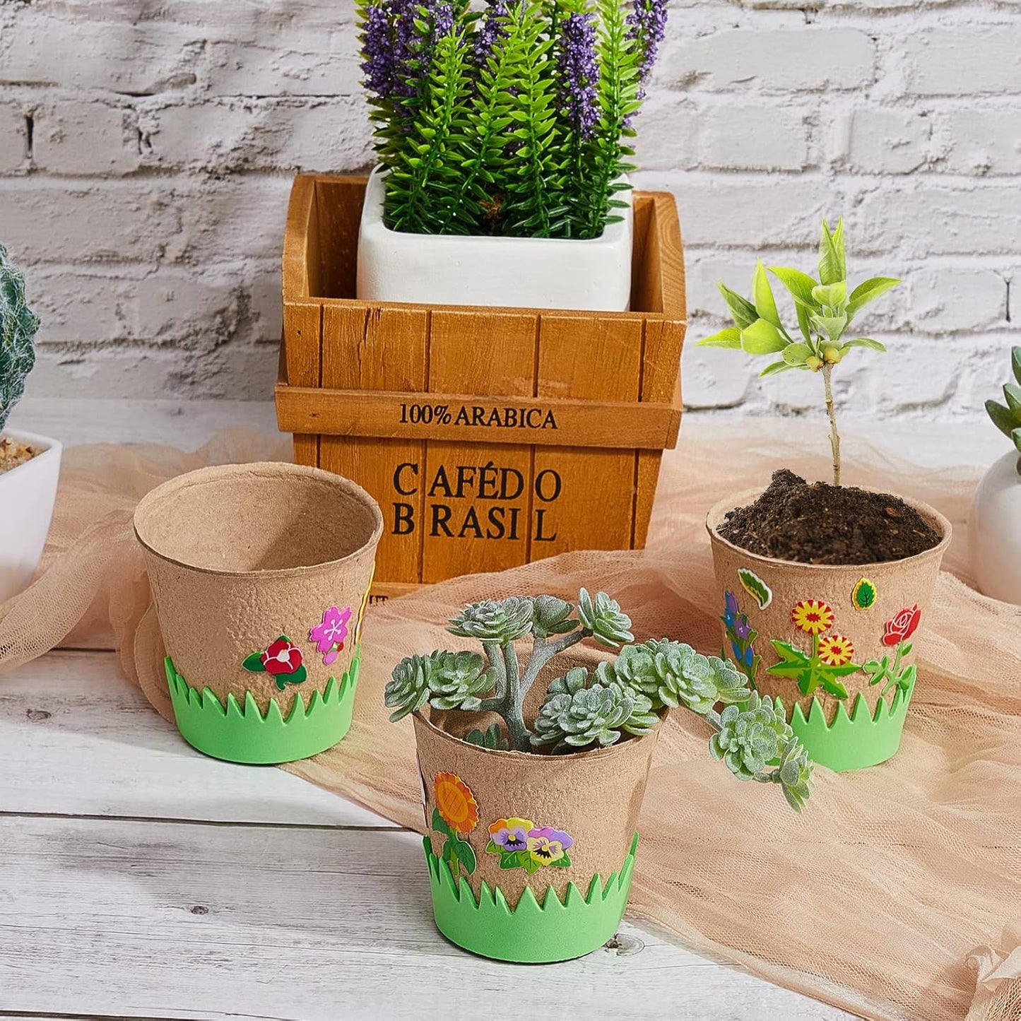 Jecery 30 Sets Garden Paper Craft Kit DIY Foam Flower Pots, Flower Planting and Growing Kit for Spring Summer Early Graduation DIY Crafts