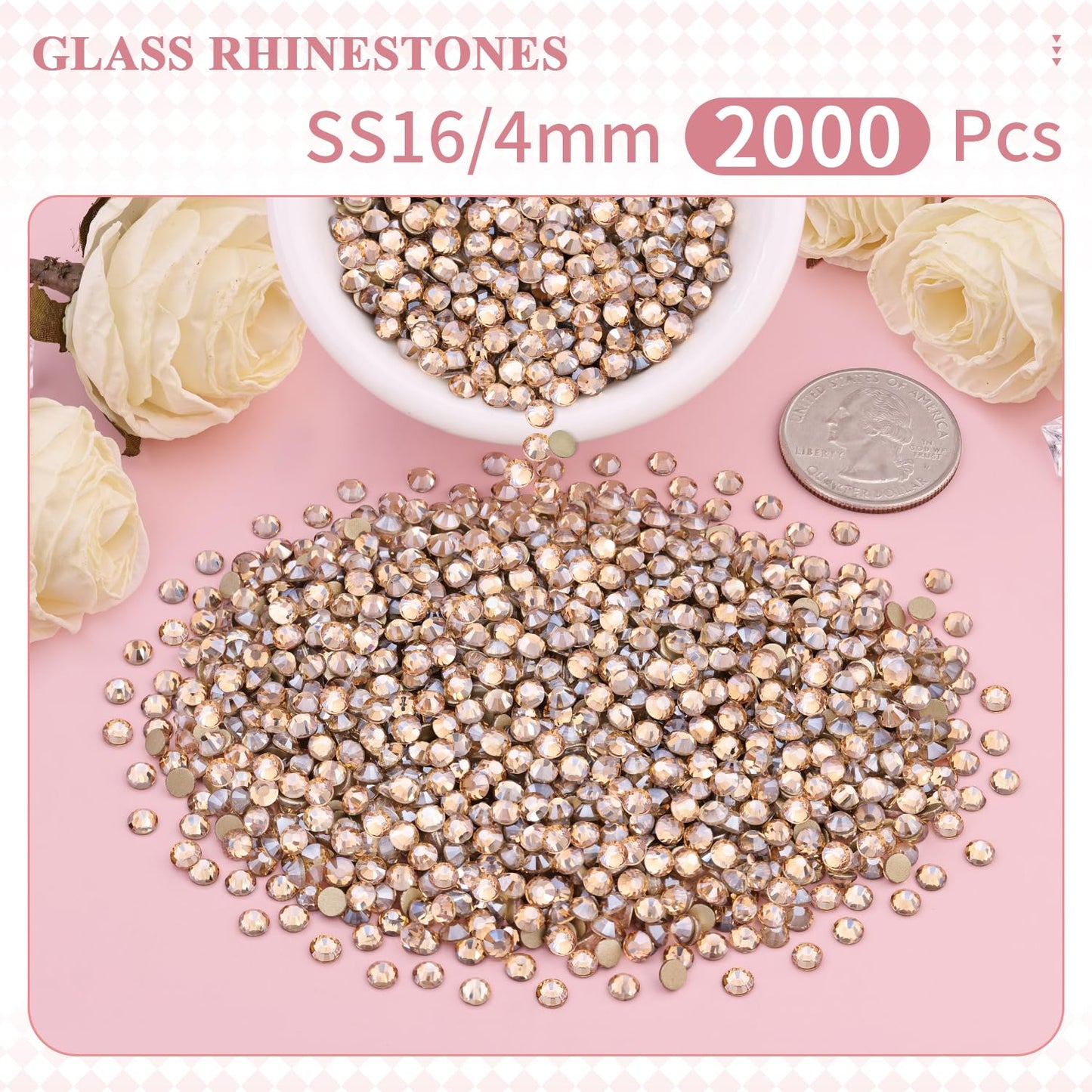 5000PCS SS6/2mm Glass Crystal Rhinestones (Clear), Bedazzling Flatback Rhinestones for Crafting DIY Crafts Nail Art Makeup Decoration, Gems Diamond Charms for Tumbler Shoes Clothing Mug