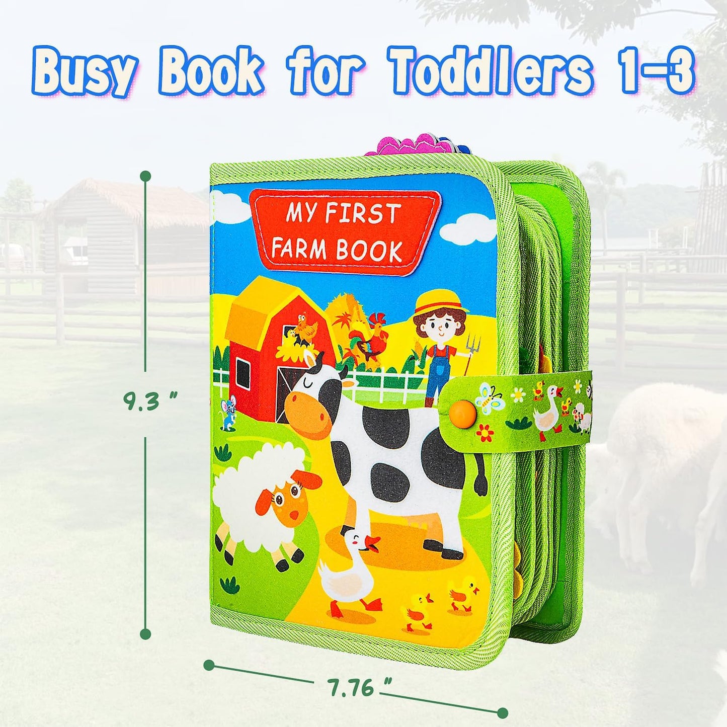 Busy Book for Toddlers 1-3 Montessori Busy Board for 1 Year Old Boy Girl Gift Farm Animal Sensory Toys Educational Learning Quiet Airplane Travel Activity Books First Birthday Gifts