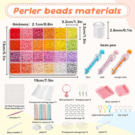 Perler Beads Kit 14400 pcs 24 Colors 2.6mm Mini Fuse Beads Bulk with Fuse Beads Pegboards, Black & White Included, Easter Homeschool Arts and Crafts Supplies for Kids 7+ & Adults