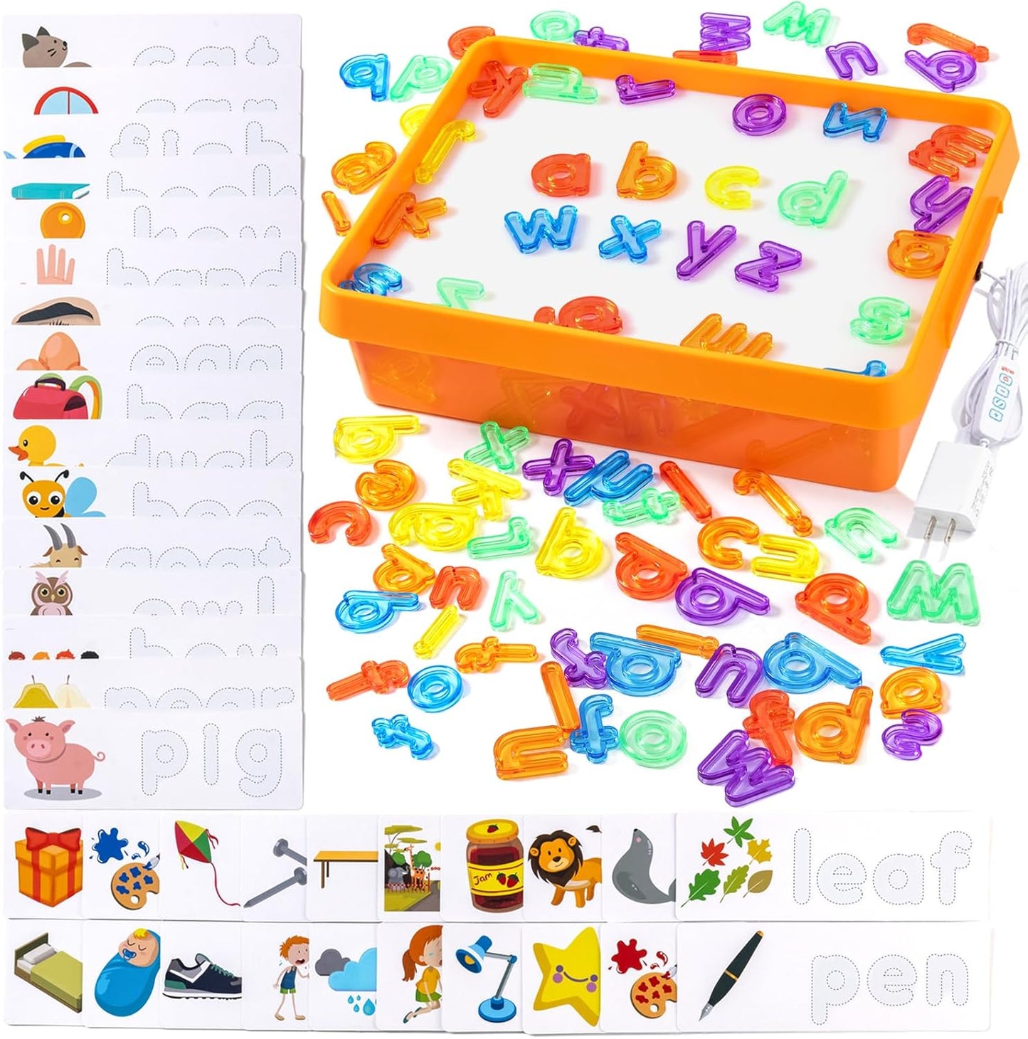 Odoorgames Light Box with Shapes & Cards Set – Light Table for Kids, Educational Toys for Tracing, Sensory Play & Early Learning (Cyan)