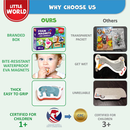 Little World Large Set of Safe and Durable Fridge Magnets for Toddlers 1-3 | Foam Refrigerator Magnets for Kids with Gift Box | Waterproof, Non-Toxic Cars & Vehicles Magnets for Children and Babies 1+