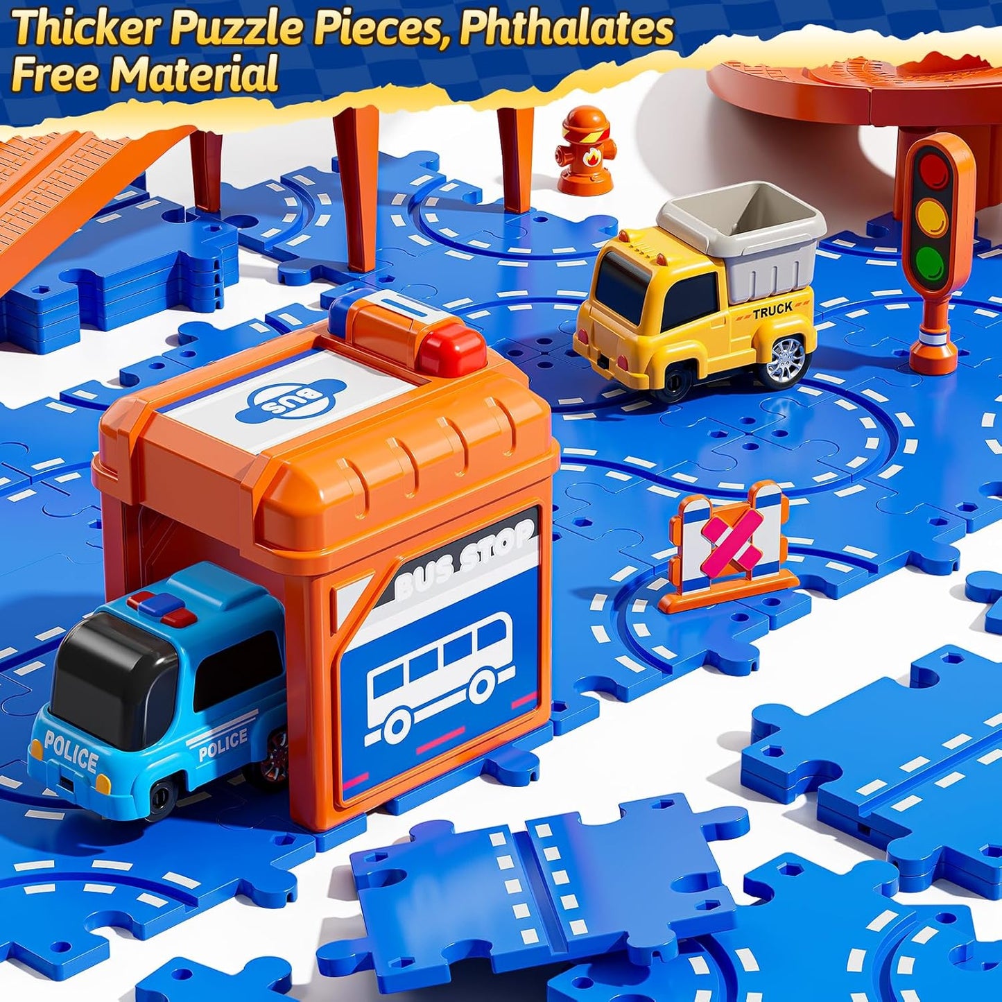 Toddler Puzzles Track Cars Toys for Kids, Boys and Girls Age 3-5 4-7, Floor Puzzle Race Track with Cars and Road Signs, Birthday Toy Games for 3 4 5 6 7 8 Year Old Birthday Gifts