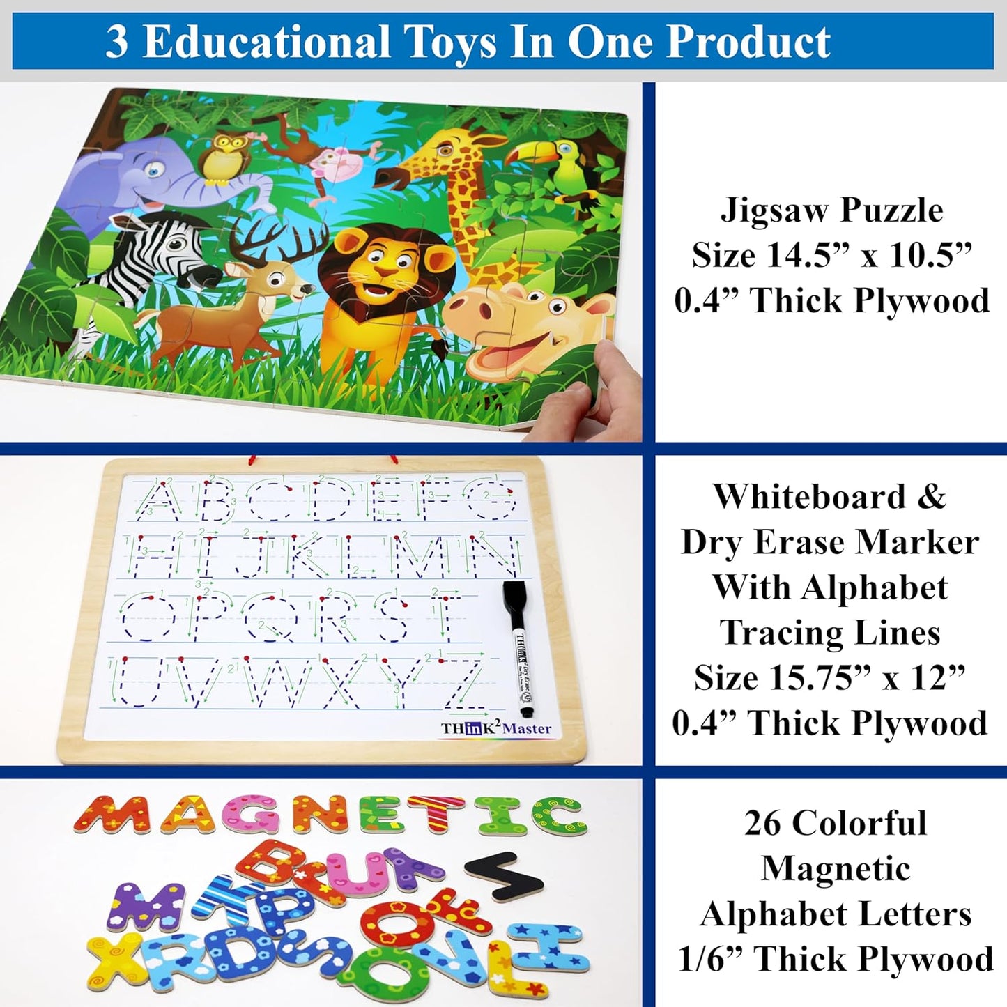 THINK2MASTER Alphabet Animal Puzzle.Size 14.5” x 10.5" (Animal Edition)