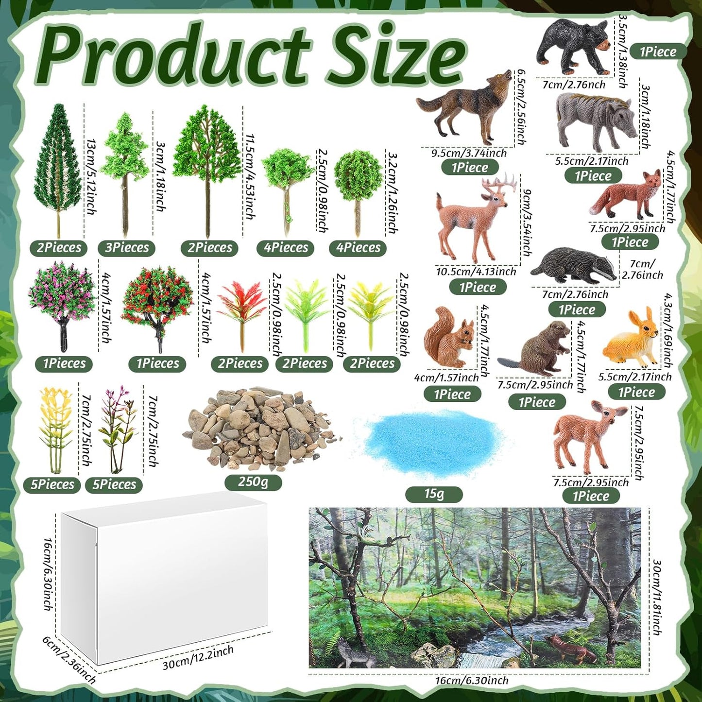 Teyva Daily 48 Pcs Dinosaur Diorama Kit Habitat Project Box Set 3D Dinosaurs Diorama Supplies Include Dinosaurs Model Figures & Eggs Volcano Artificial Trees with Cardboard for DIY Crafts Gifts