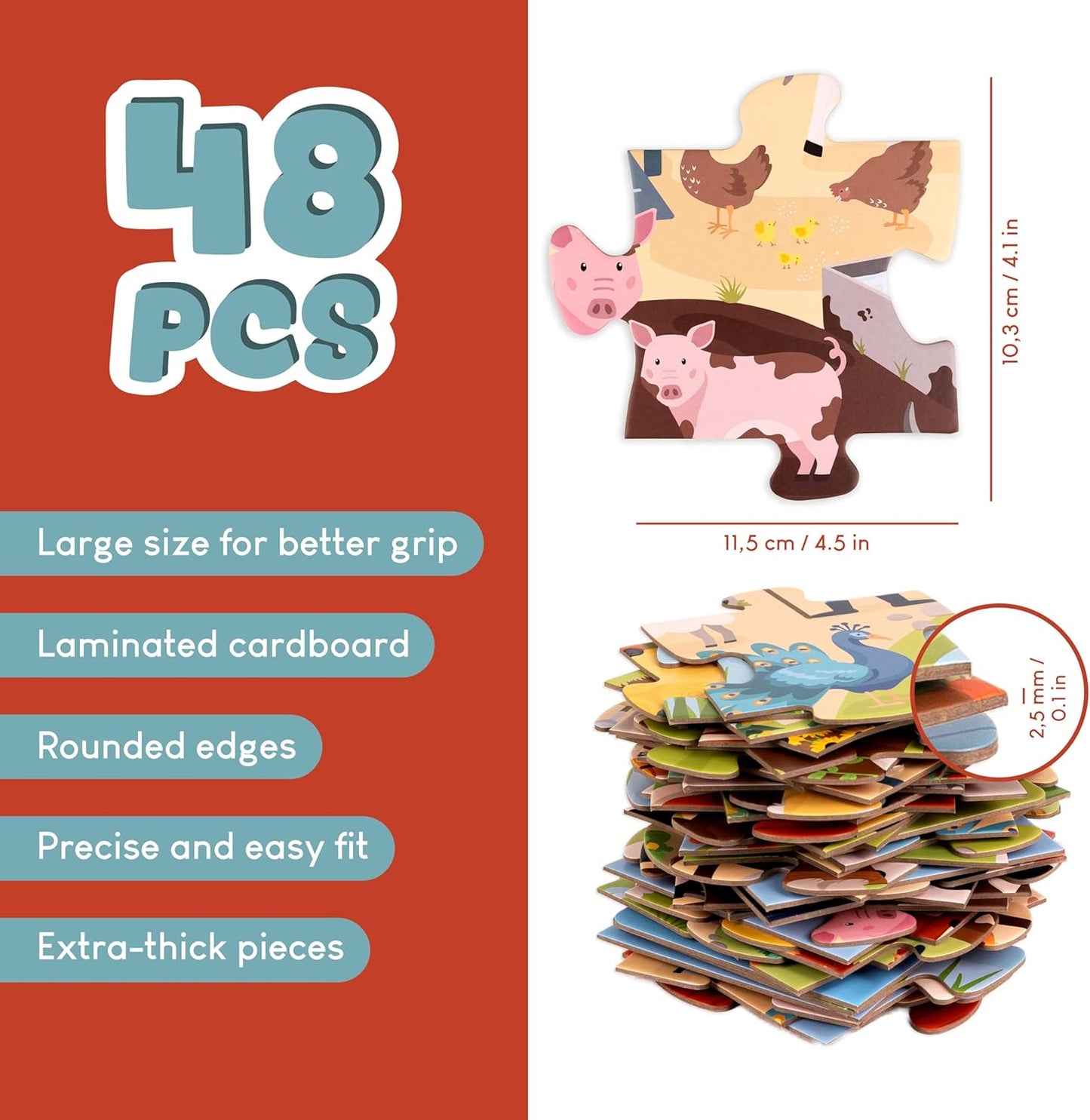 BONNYCO Giant Floor Puzzles for Kids of Jungle Animals with 48 Large Pieces. Safari Jumbo Puzzle 36.2 x 24.4 in, Gifts for Boys and Girls, Educational Kids Toys Ages 2-8
