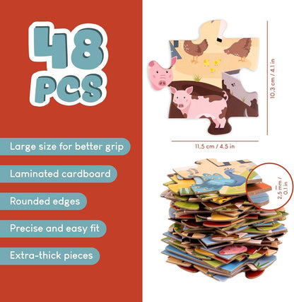 BONNYCO Giant Floor Puzzles for Kids of Jungle Animals with 48 Large Pieces. Safari Jumbo Puzzle 36.2 x 24.4 in, Gifts for Boys and Girls, Educational Kids Toys Ages 2-8