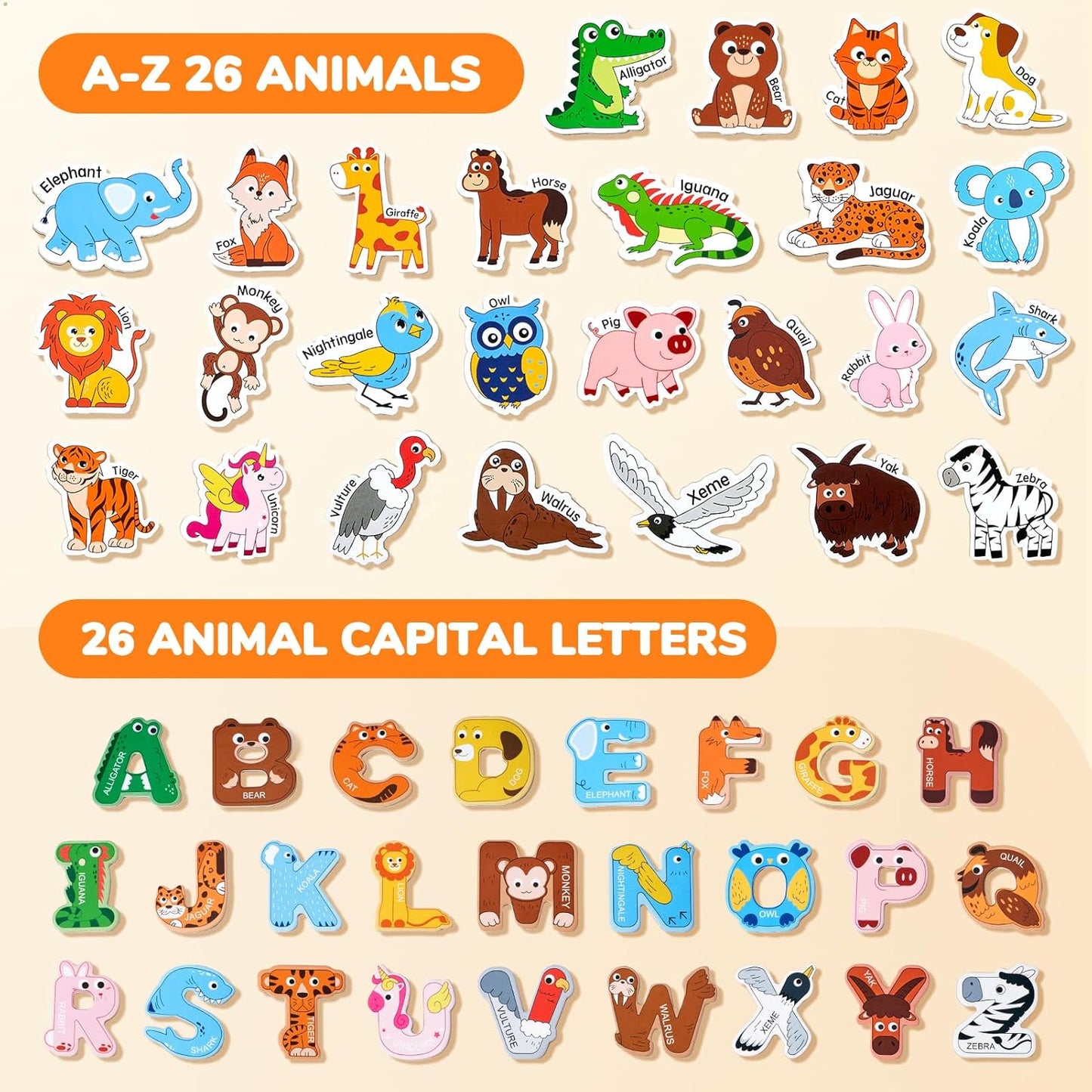 JoyCat Magnetic Letters, Alphabet ABC Fridge Magnets for Toddlers & Kids, Cute Educational Animal Toys, 26 Uppercase Refrigerator Magnets, Great Spelling Learning Gift for Preschool 2 3 4 5 Years Old