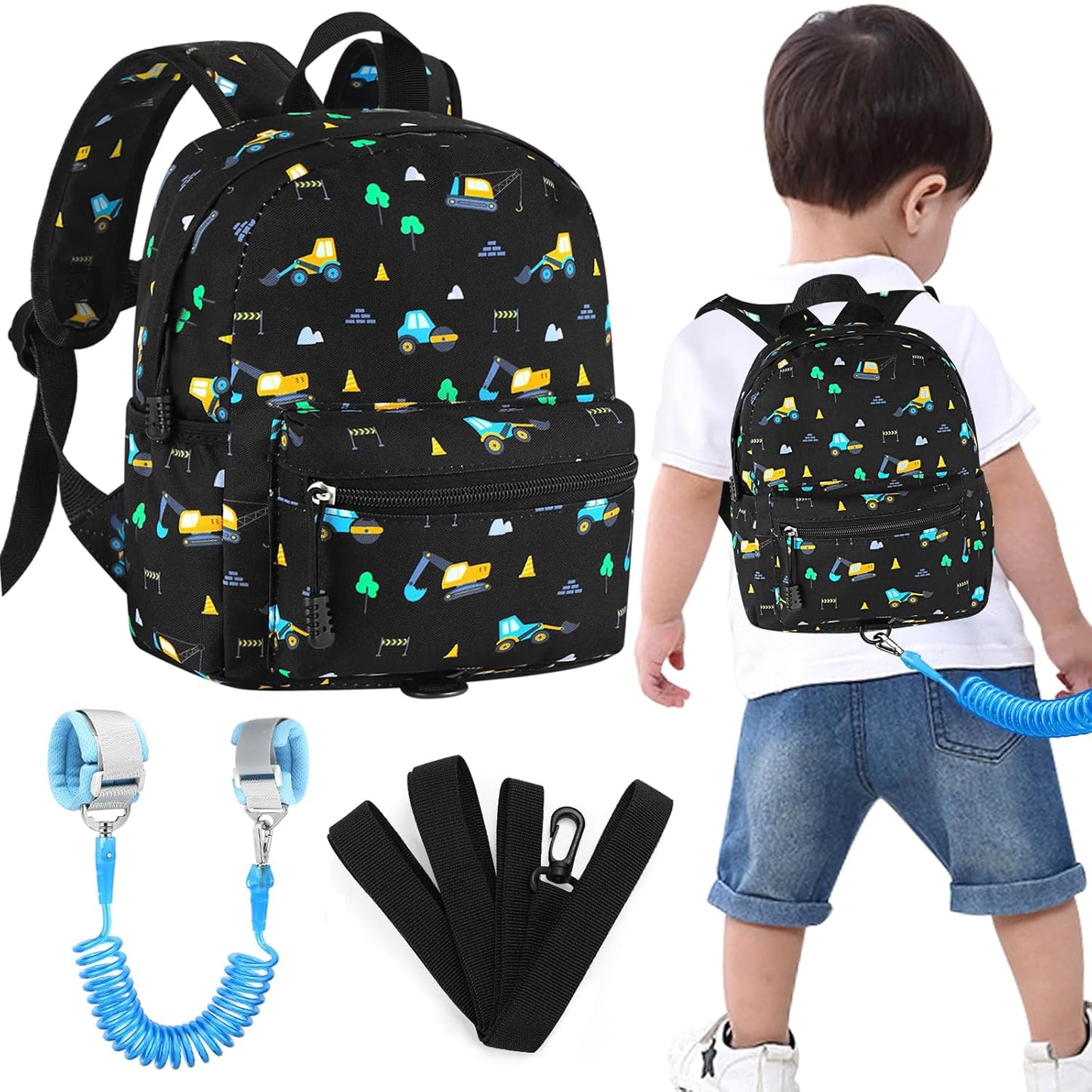 Accmor Toddler Backpack Leash, Mini Child Backpack with Anti Lost Wrist Link, Cute Kids Backpack Leash Walking Harness for Outdoor Travel, Small Excavator Backpack Tether for Baby Boys Girls Ages 1-3
