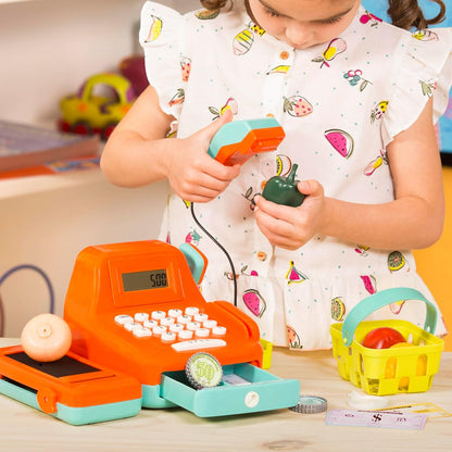 Battat – Interactive Kids Cash Register with Scanner & Sounds – 26 Pieces Pretend Play Shopping Set with Light – Up Scanner, Play Money & Card – Educational Toy for Learning & Fun – 3+ Years