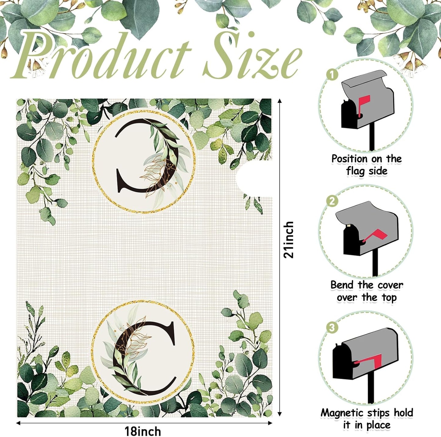 Tiamon Monogrammed L Mailbox Covers Magnetic Eucalyptus Welcome Letter Box Wrap Standard Size 21x18 Inch Spring Summer Leaves Mailbox Decor Eucalyptus Letter Numbers Decoration for Outdoor Garden Yard