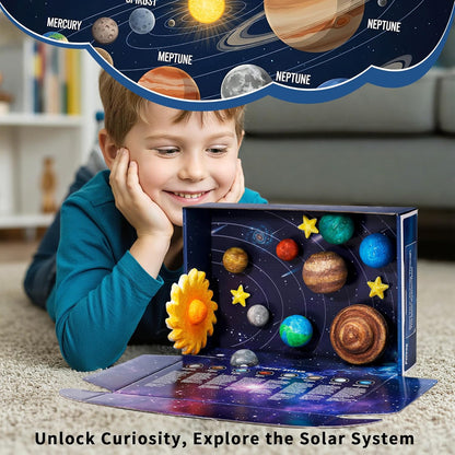Pllieay 3D Solar System Model Kit, Solar System Kit with Display Box, 17 Mixed Sized Foam Balls, 12 Color Pigments, Brushes, Palette, Educational DIY Planet Toys for School Science Projects