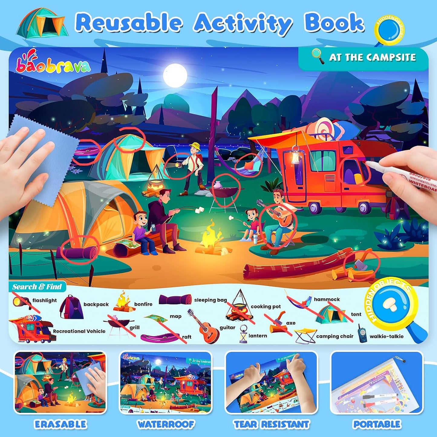 Baobrava Search and Find Book and Handwriting Practice Books Set, More Than 50+ Preschool Learning Activities for Toddler and Kids 3-8, Travel Games for Road Trip Car Airplane