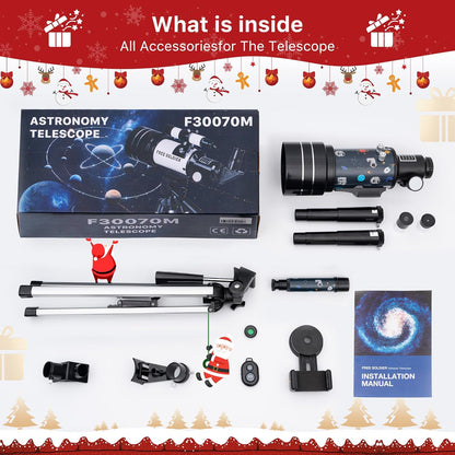 FREE SOLDIER Telescope for Kids 70mm Aperture Astronomical Refractor Telescopes for Beginners (15X-150X) 300mm Telescope for Adults High Powered with A Phone Adapter & A Wireless Remote (White)