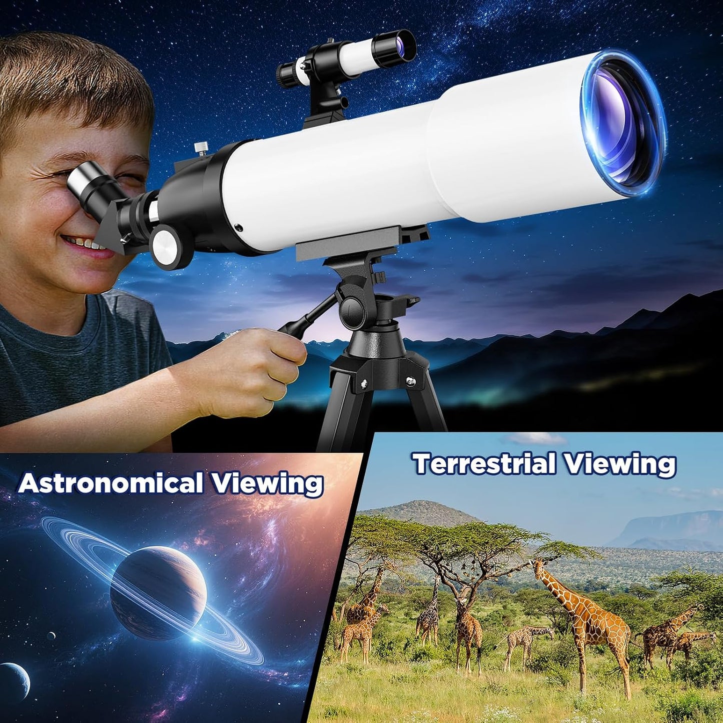 90mm Refractor Telescope for Adults & Kids 8+: 150X High Power, 500mm Focal Length, Professional Astronomical Scope with 133cm Tripod for Stargazing, Xmas Toy Gift for Beginners Boy Girls