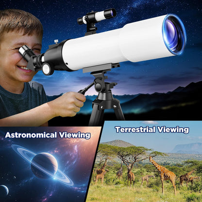 90mm Refractor Telescope for Adults & Kids 8+: 150X High Power, 500mm Focal Length, Professional Astronomical Scope with 133cm Tripod for Stargazing, Xmas Toy Gift for Beginners Boy Girls