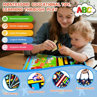 Toddler Busy Board Montessori Toys for Toddler 1-3 Year Old, Girl Birthday Gift, Preschool Educational Montessori Busy Book Board, Felt Sensory Activity Board Sorting Toy Age 2-4 with Fine Motor Skill