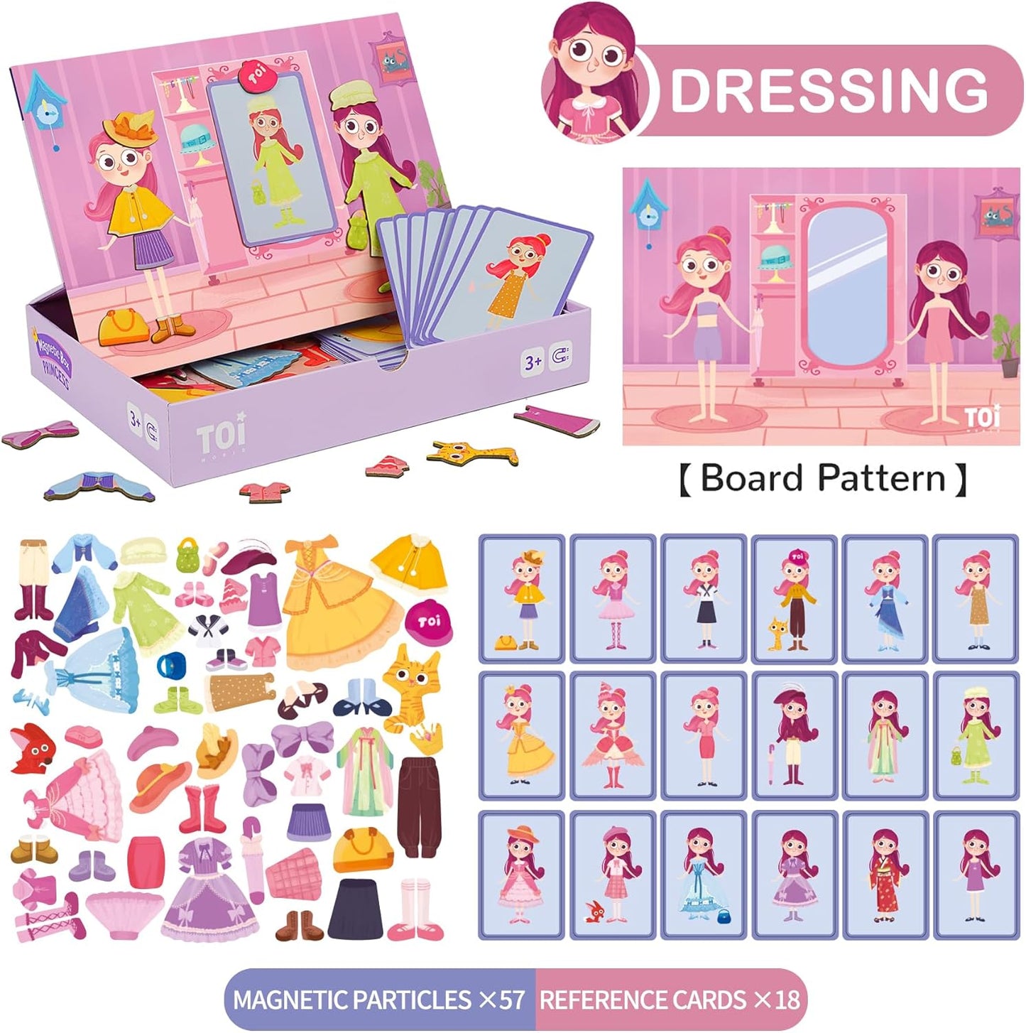 Toi Kids Magnet Toys Magnetic Jigsaw Puzzle Boxes with Game Board for Kids Ages 3-8, Portable Travel Game, Transport