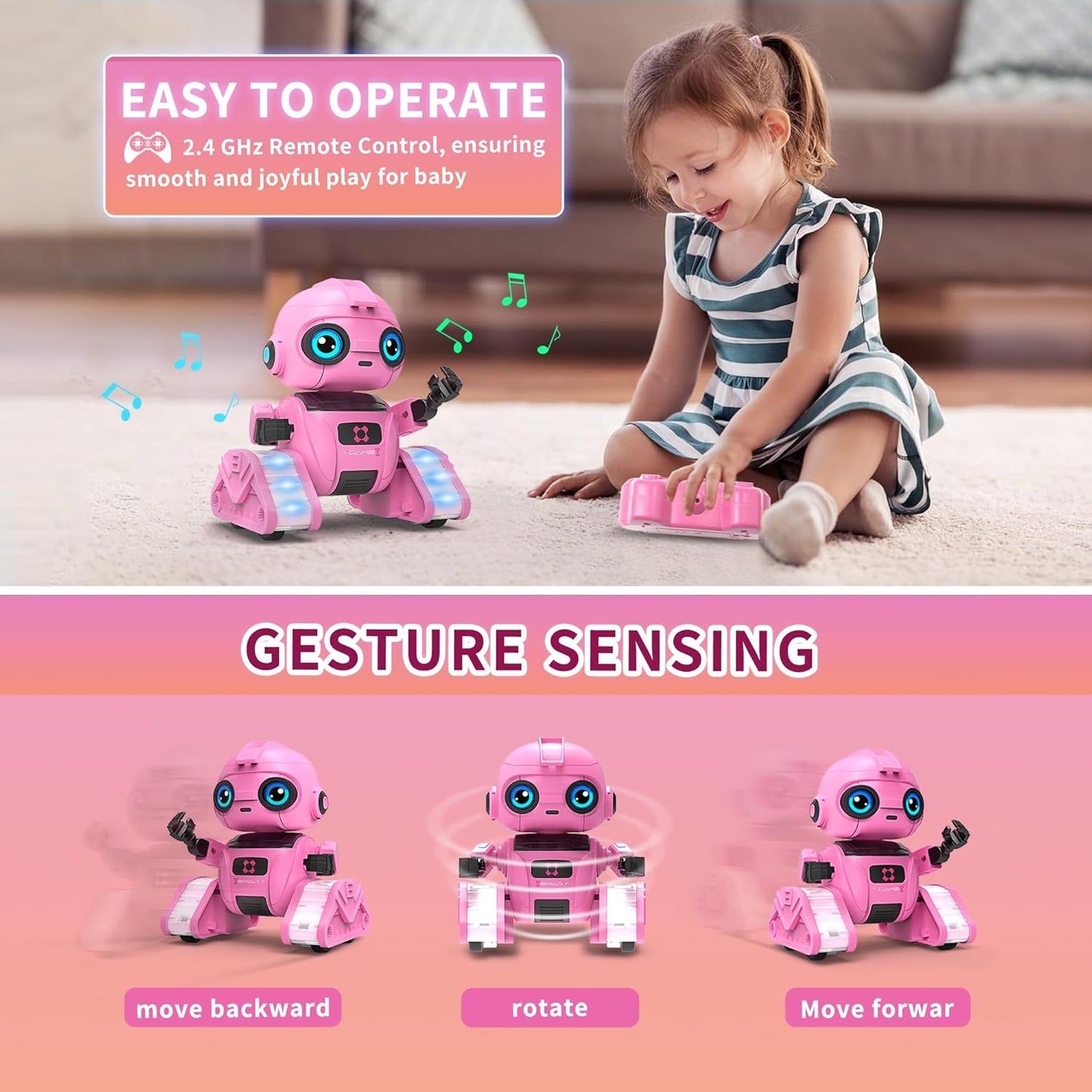 Robot Toys for Boys and Girls, Rechargeable Remote Control Robot with Auto-Demonstration, Light Projection, Dance Moves, Music, and Gesture Sensing –Toy Robot Gifts for 6+ Year Old Boys (Blue)
